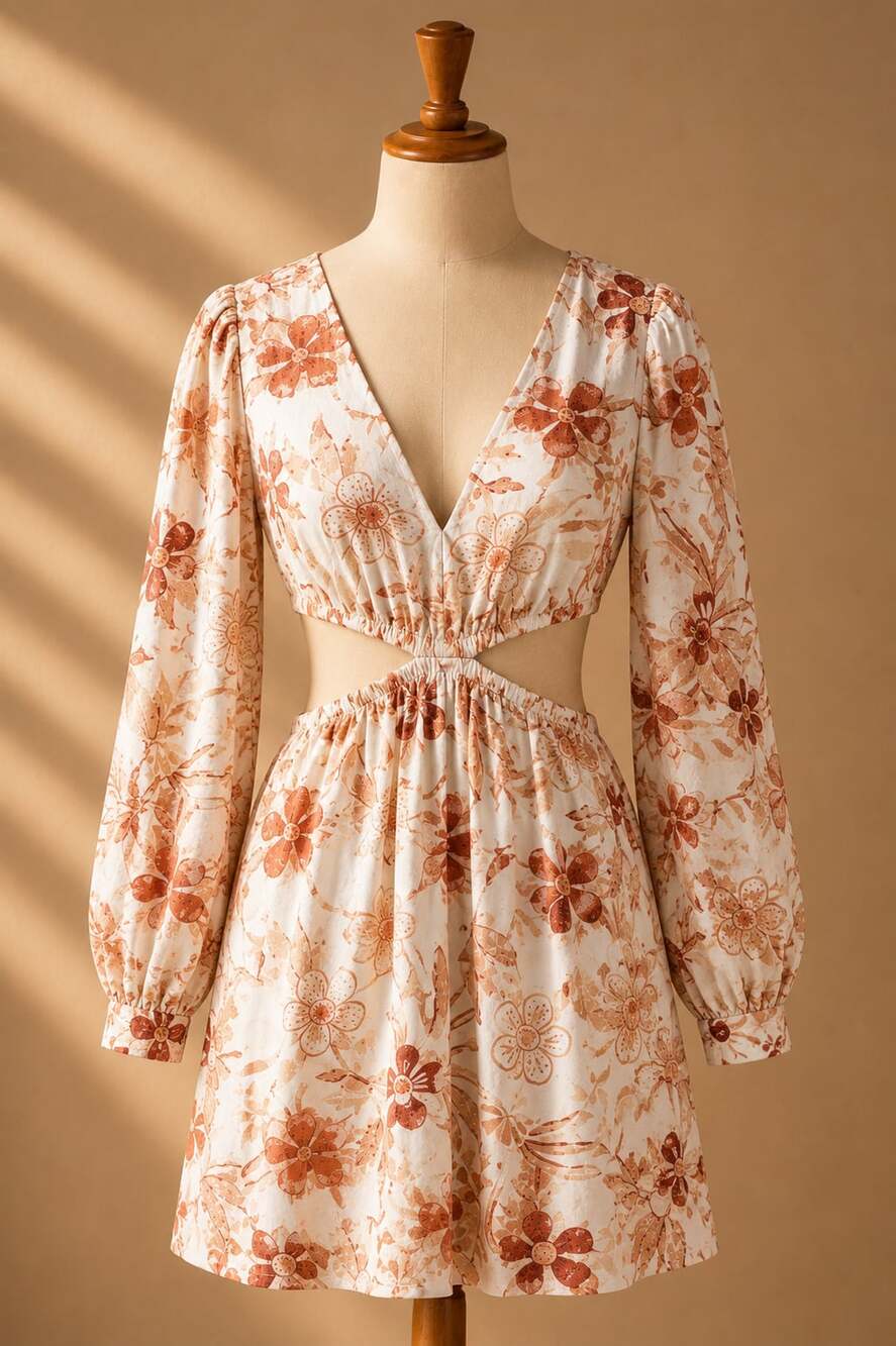 Sam Edelman NWT Linen Blend Floral Puff Sleeve Cutout Mini Dress M Boho Resort